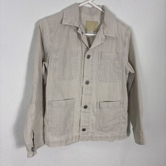 AG Adriano Goldschmied Grey & White Pin Striped Denim Jacket Size Small - Picture 3 of 6